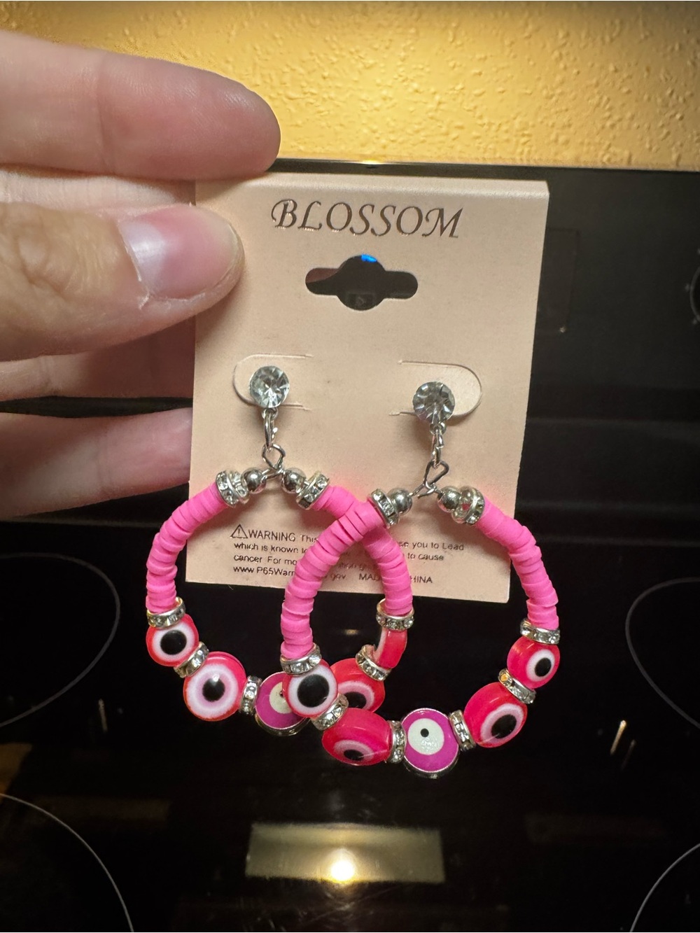 Pink Beaded Hoop Earrings